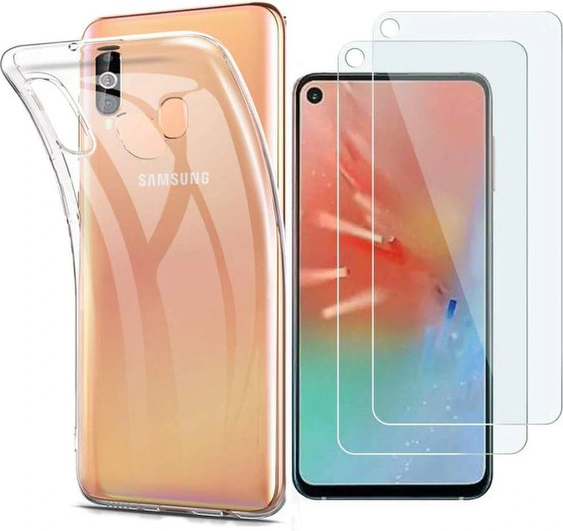 Hoesje Geschikt voor: Samsung Galaxy A60 - Transparant TPU Case & 2X Tempered Glas Combi - Transparant
