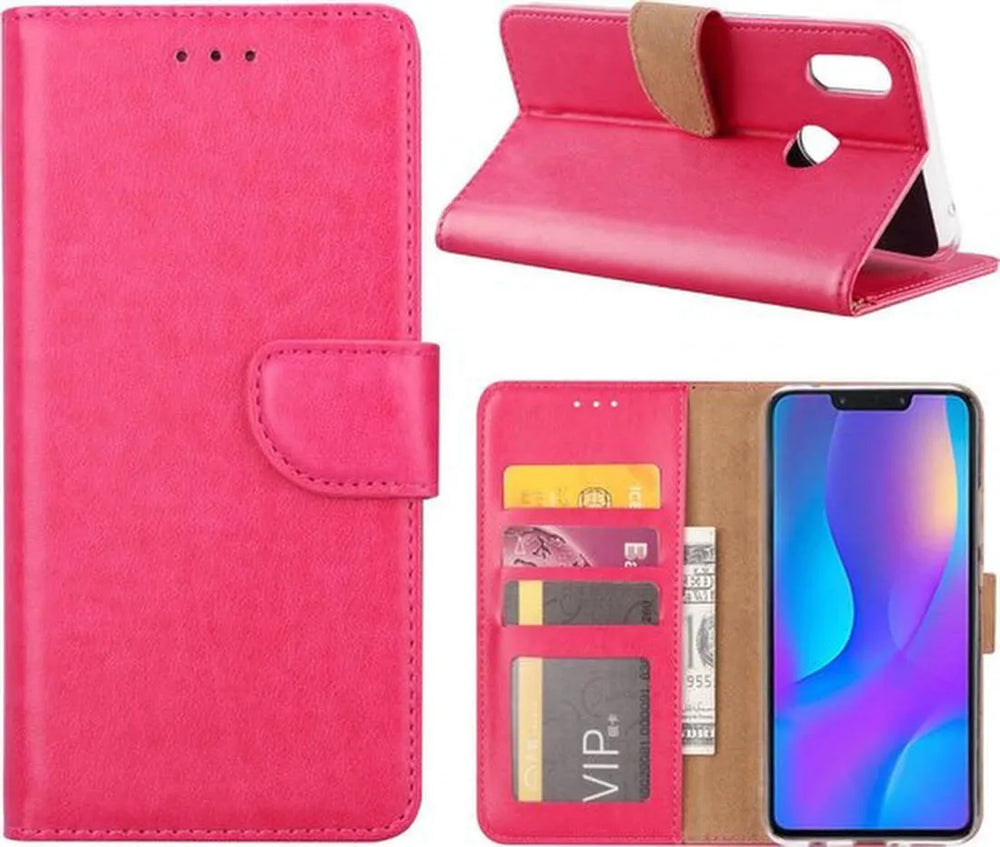 Huawei P Smart Plus 2018 Hoesjes – Bookcase Portemonnee Hoes – Pasjeshouder – Magneetsluiting – Roze-Ilumina Benelux