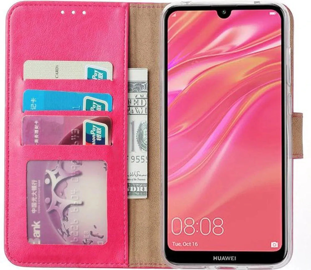 Huawei Y7 2019 Hoesjes – Portemonnee Hoes – Pasjeshouder – Magneetsluiting – Roze-Ilumina Benelux