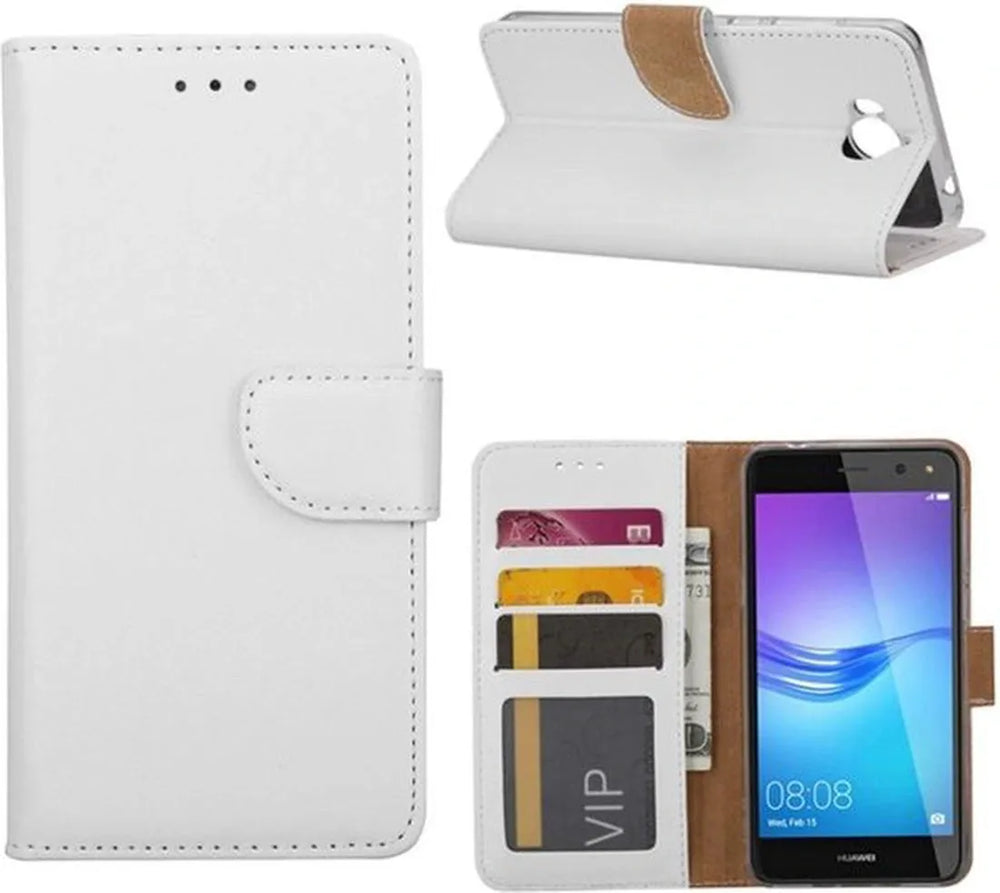 Huawei Y6 2017 Hoesjes – Portemonnee Hoes – Pasjeshouder – Magneetsluiting – Wit-Ilumina Benelux