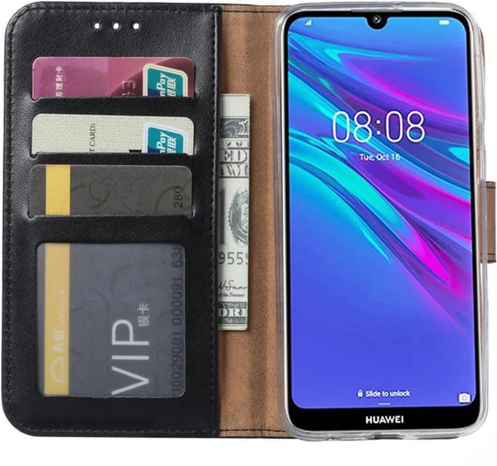 Huawei Y6 2019 Hoesjes – Portemonnee Hoes – Bookcase – Pasjeshouder – Zwart-Ilumina Benelux