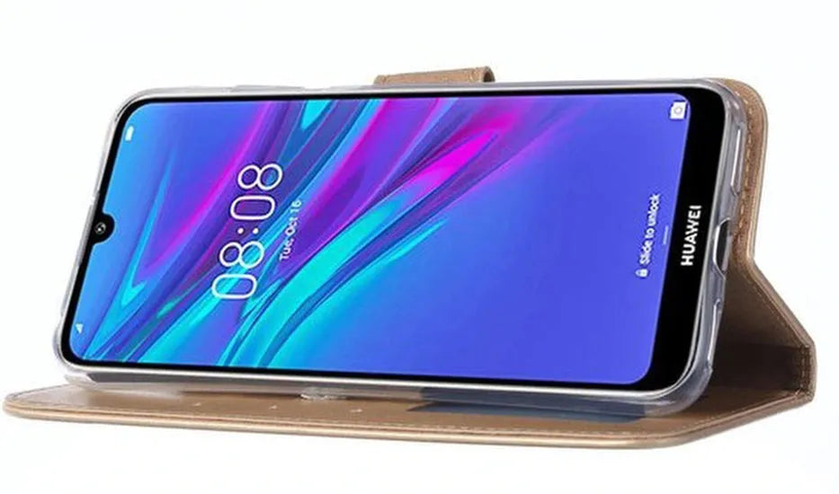 Huawei Y6 2019 Hoesjes – Portemonnee Bookcase – Pasjeshouder – Magneetsluiting – Goud-Ilumina Benelux