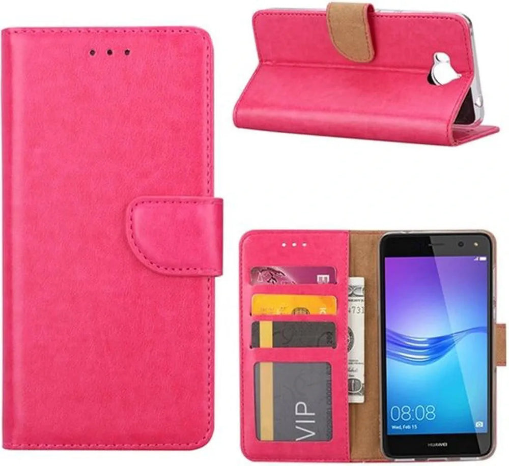 Huawei Y6 2017 Hoesjes – Portemonnee Hoes – Pasjeshouder – Magneetsluiting – Roze-Ilumina Benelux