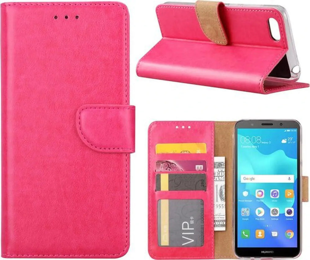 Huawei Y5 2018 Hoesjes – Portemonnee Hoes – Pasjeshouder – Magneetsluiting – Roze-Ilumina Benelux
