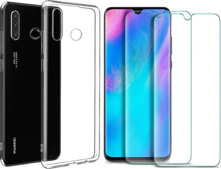Huawei P30 Lite Hoesjes – Transparante TPU Siliconen Backcover – Soft Case – 2x Screenprotector Gehard Glas-Ilumina Benelux