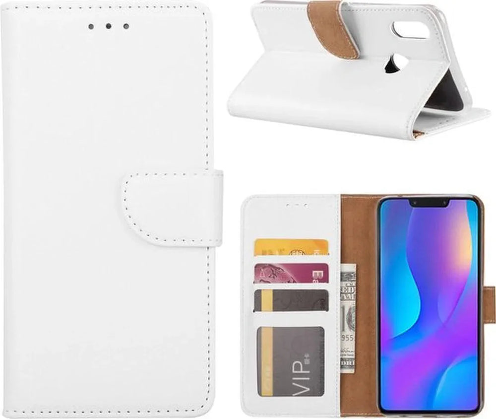 Huawei P Smart 2019 Hoesjes – Bookcase Portemonnee Hoes – Pasjeshouder – Magneetsluiting – Wit-Ilumina Benelux