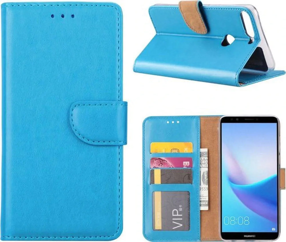 Huawei Y7 2018 Hoesjes – Portemonnee Hoes – Pasjeshouder – Magneetsluiting – Turquoise-Ilumina Benelux