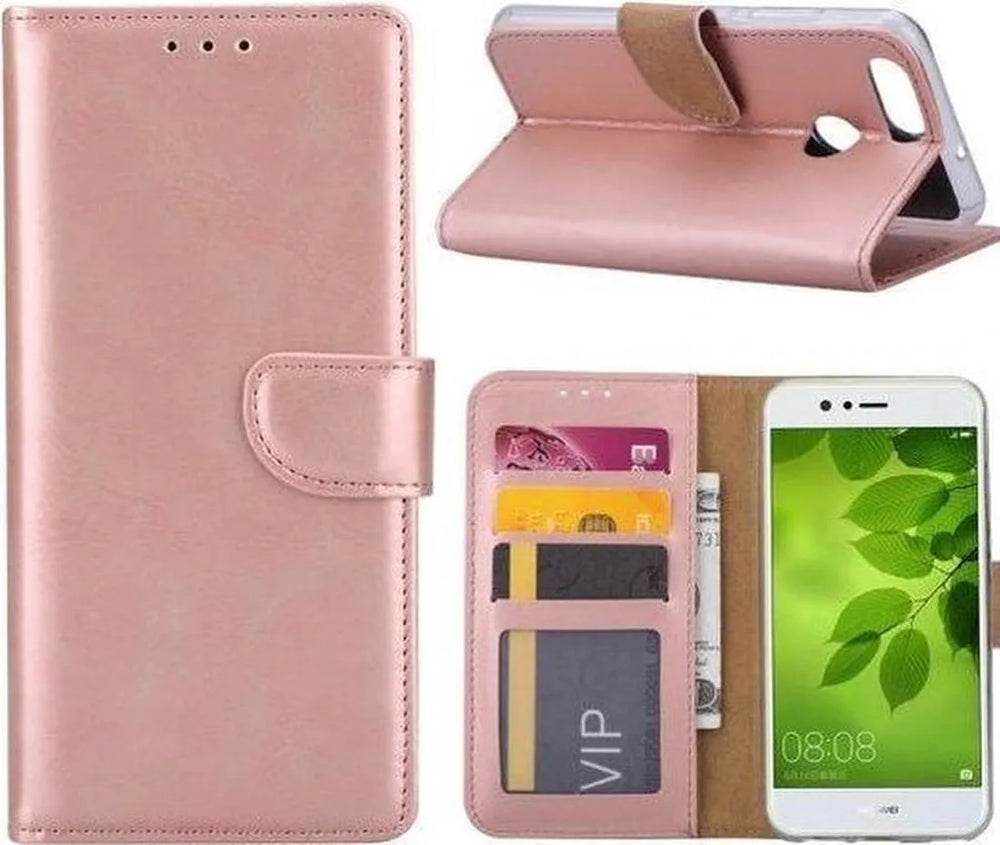 Huawei P Smart Hoesjes – Portemonnee Bookcase – Pasjeshouder – Magneetsluiting – Roségoud-Ilumina Benelux