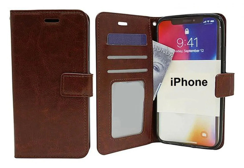 iPhone X / XS Hoesjes – Portemonnee Bookcase – Pasjeshouder – Inclusief 2x Full Screenprotector – Bruin-Ilumina Benelux