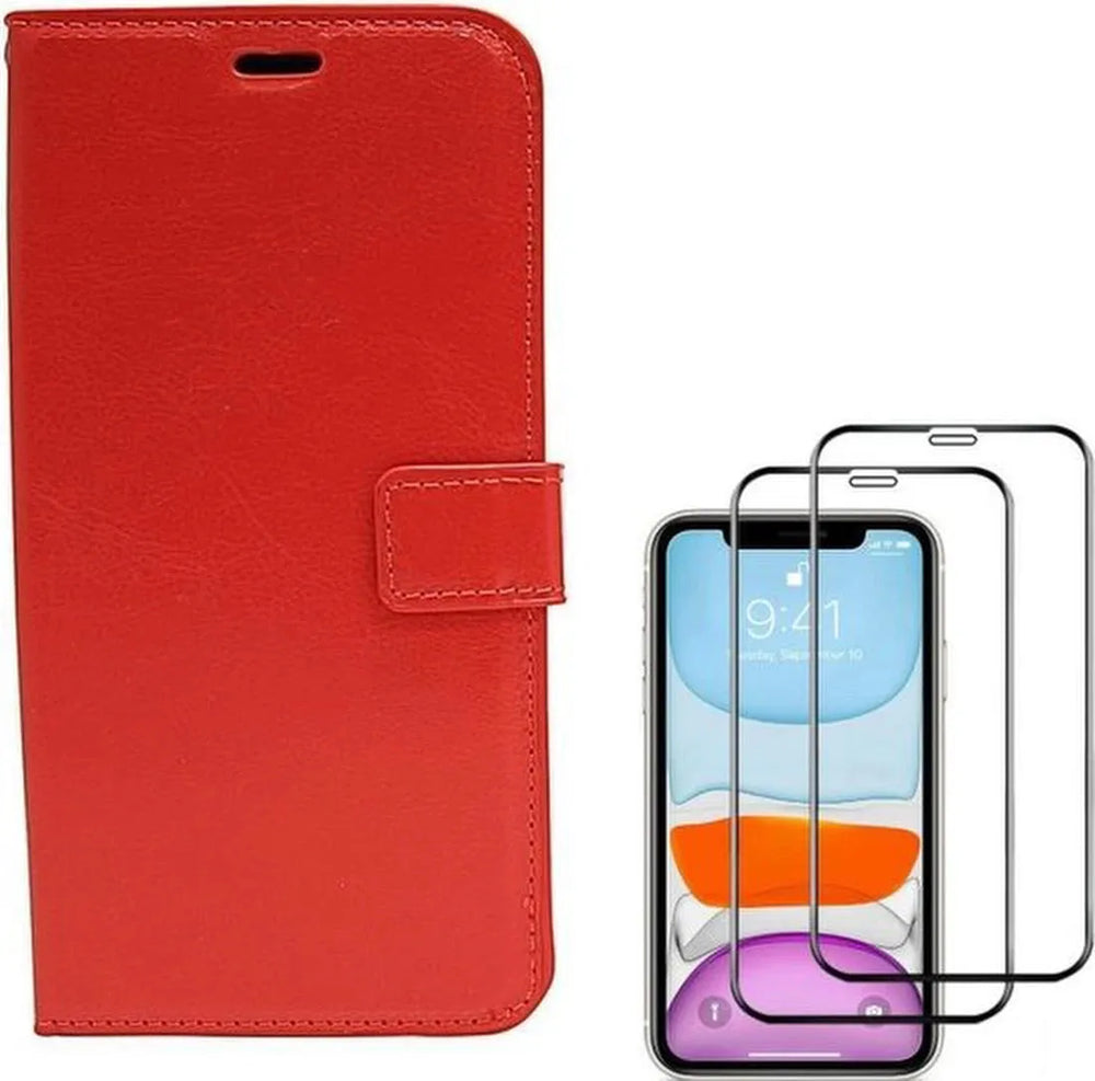 iPhone 11 Hoesjes – Portemonnee Bookcase – Magneetsluiting – Inclusief 2x Full Screenprotector – Rood-Ilumina Benelux