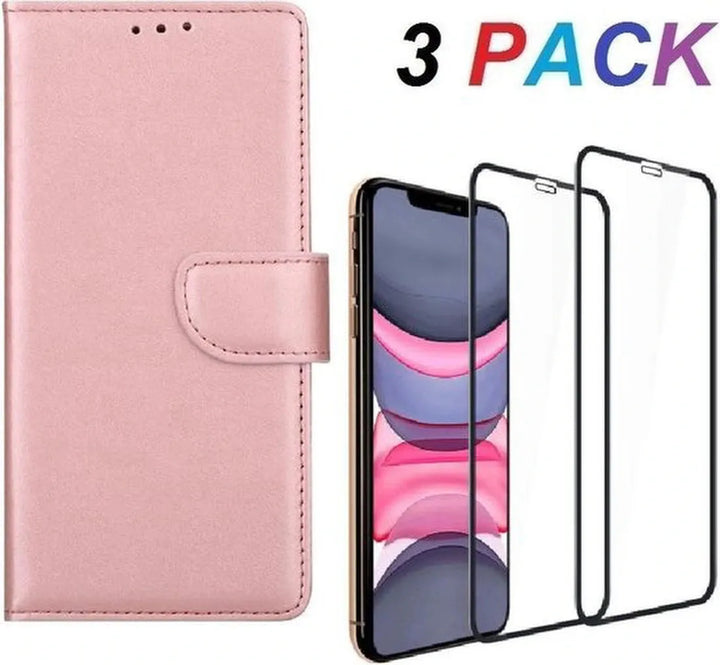 iPhone 7 Plus/8 Plus Hoesjes – Portemonnee Hoes – Pasjeshouder – 2x Full Screenprotector – Roségoud-Ilumina Benelux