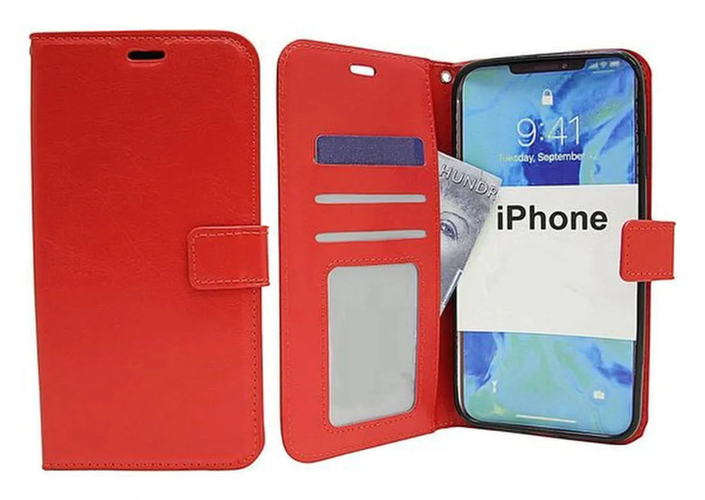 iPhone X / XS Hoesjes – Portemonnee Bookcase – Magneetsluiting – Pasjeshouder – Rood + 2x Screenprotector Gehard Glas – Anti-kras-Ilumina Benelux