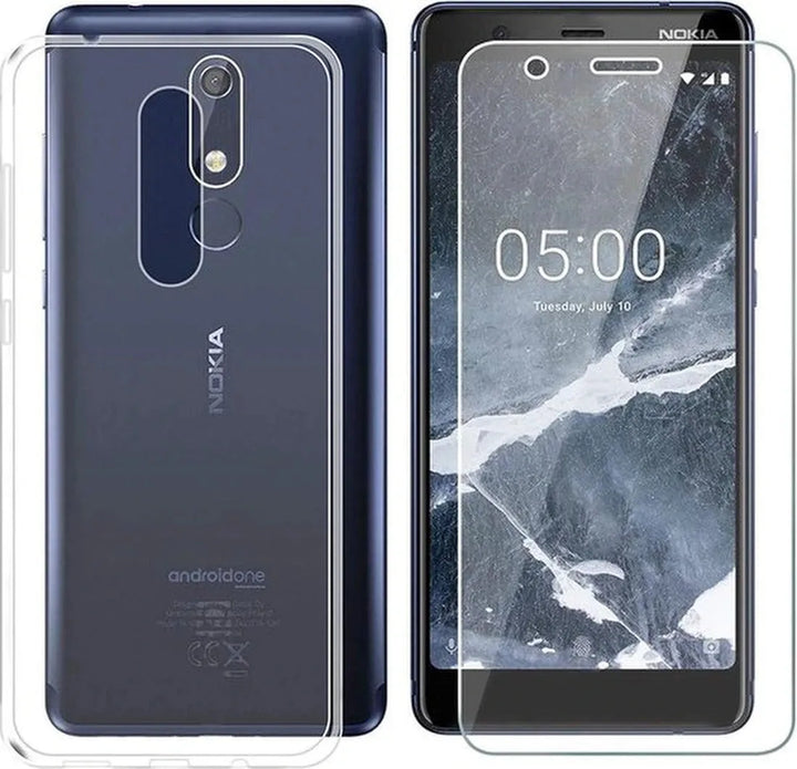 Nokia 5.1 Plus Hoesjes – Transparante TPU Siliconen Backcover – Soft Case – Incl. 2x Screenprotector Gehard Glas-Ilumina Benelux