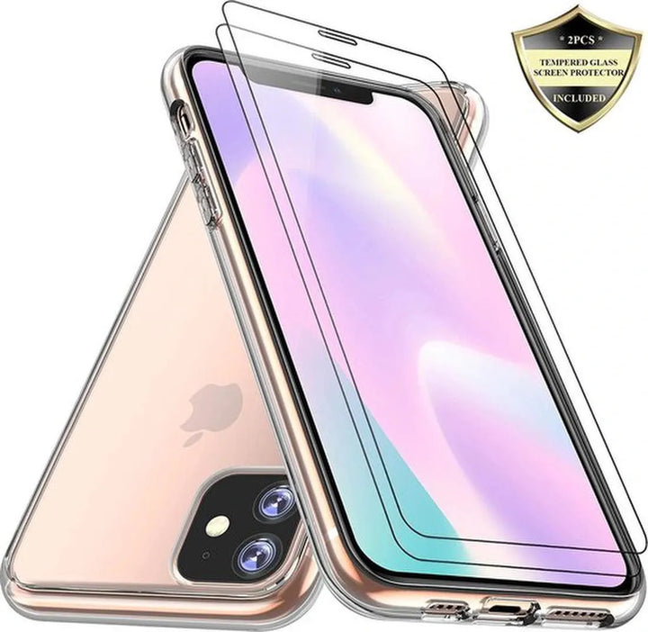 iPhone 11 Hoesjes – Transparante Siliconen Backcover – Liquid Case – Inclusief 2x Screenprotector Gehard Glas-Ilumina Benelux