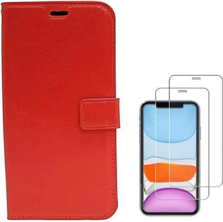 iPhone 11 Pro Max Hoesjes – Bookcase Portemonnee Hoes – Pasjeshouder – 2x Gehard Glas Screenprotector – Rood-Ilumina Benelux