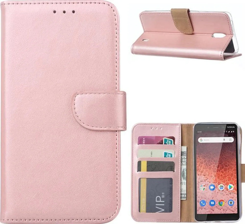 Nokia 1 Plus Hoesjes – Portemonnee Hoes – Pasjeshouder – 2x Screenprotector – Roségoud-Ilumina Benelux