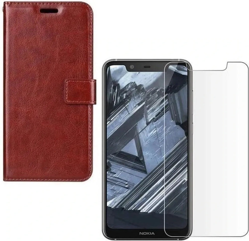 Nokia 5.1 Plus Hoesjes – Portemonnee Hoes – Magneetsluiting – Inclusief 2x Screenprotector – Bruin-Ilumina Benelux