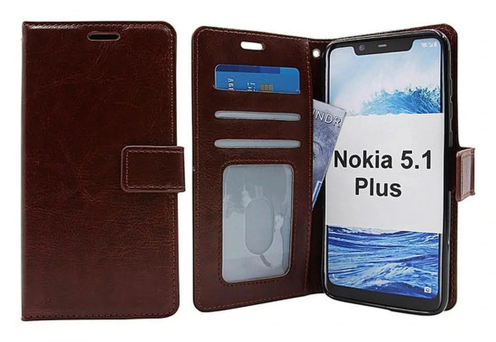 Nokia 5.1 Plus Hoesjes – Portemonnee Hoes – Magneetsluiting – Inclusief 2x Screenprotector – Bruin-Ilumina Benelux