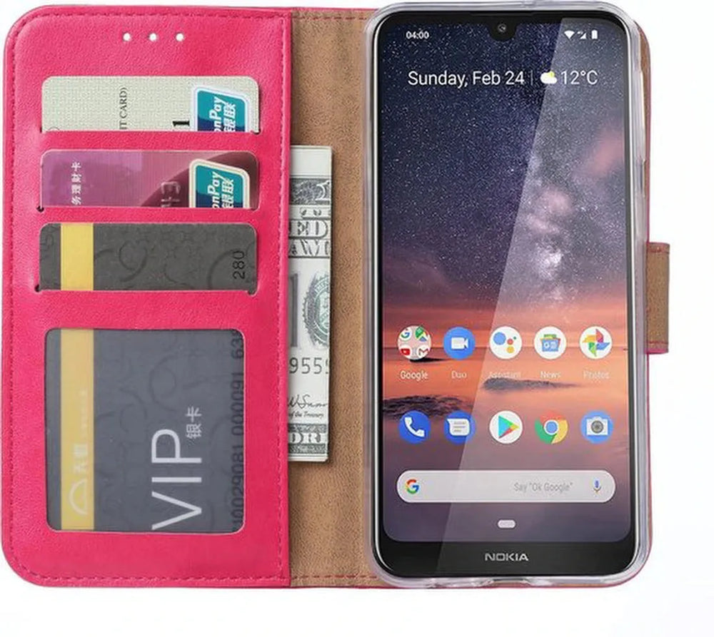 Nokia 3.2 Hoesjes – Portemonnee Hoes – Pasjeshouder – 2x Screenprotector – Roze-Ilumina Benelux