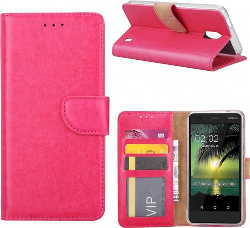 Nokia 2 Hoesjes – Portemonnee Bookcase – Pasjeshouder – 2x Screenprotector – Roze-Ilumina Benelux