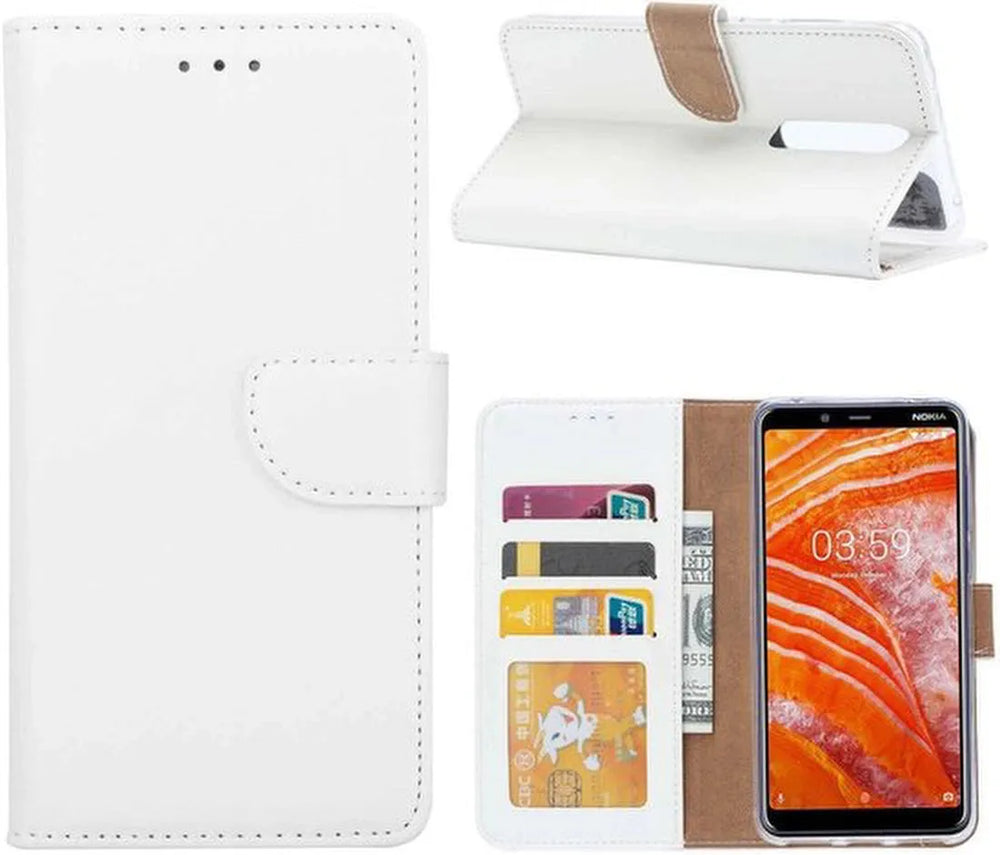Nokia 3.1 Plus Hoesjes – Portemonnee Hoes – Pasjeshouder – 2x Screenprotector – Wit-Ilumina Benelux
