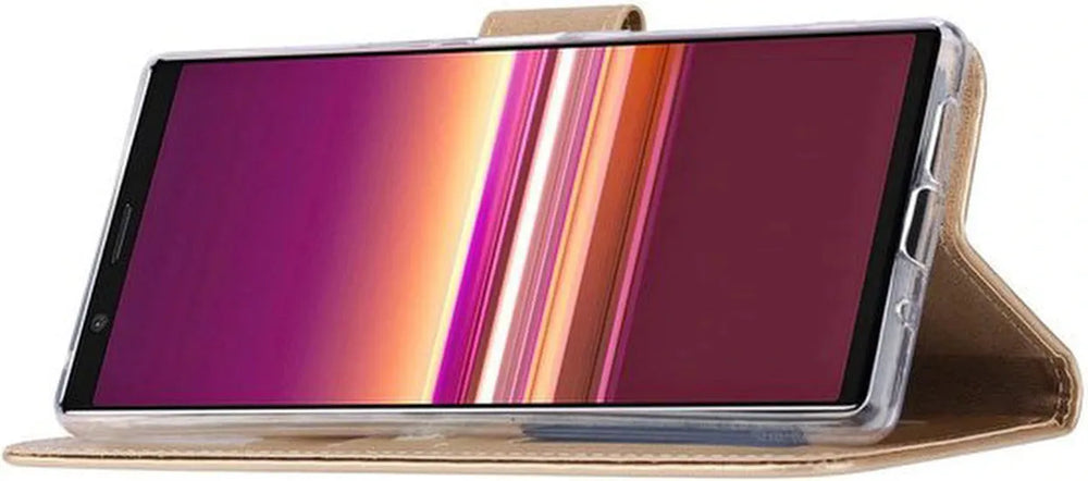 Sony Xperia 5 Hoesjes – Portemonnee Bookcase – Pasjeshouder – Magneetsluiting – Goud-Ilumina Benelux