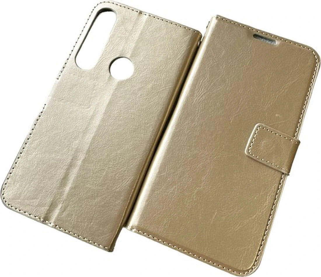 Motorola Moto G8 Plus Hoesjes – Portemonnee Bookcase – Pasjeshouder – Magneetsluiting – Goud