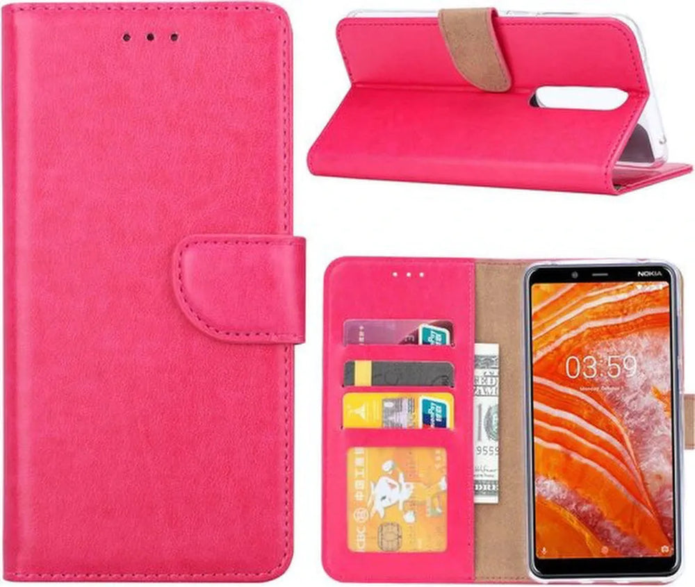 Nokia 3.1 Plus Hoesjes – Portemonnee Hoes – Pasjeshouder – 2x Screenprotector – Roze-Ilumina Benelux