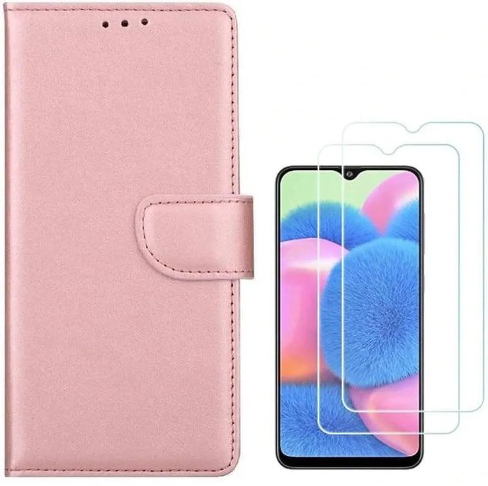 Samsung Galaxy A30S Hoesjes – Portemonnee Hoes – Magneetsluiting – 2x Gehard Glas Screenprotector – Roségoud-Ilumina Benelux