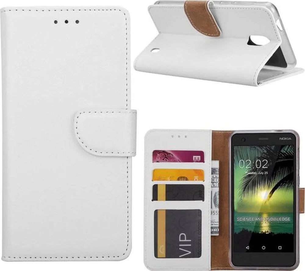 Nokia 2 Hoesjes – Portemonnee Hoes – Magneetsluiting – Inclusief 2x Screenprotector – Wit-Ilumina Benelux