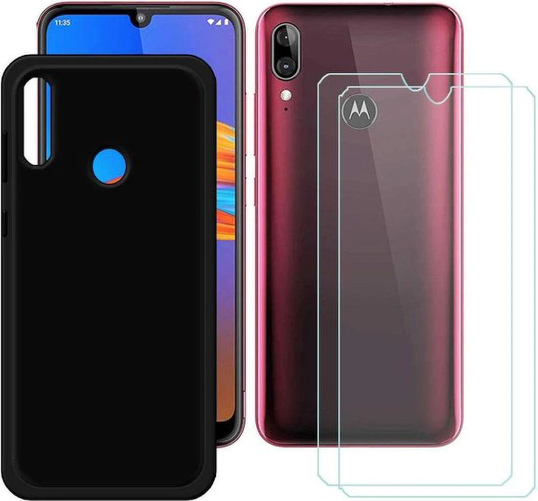Motorola Moto E6 Plus Hoesjes – TPU Siliconen Backcover – Inclusief 2x Screenprotector – Zwart