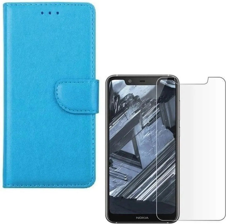 Nokia 5.1 Plus Hoesjes – Portemonnee Hoes – Pasjeshouder – 2x Screenprotector – Turquoise-Ilumina Benelux