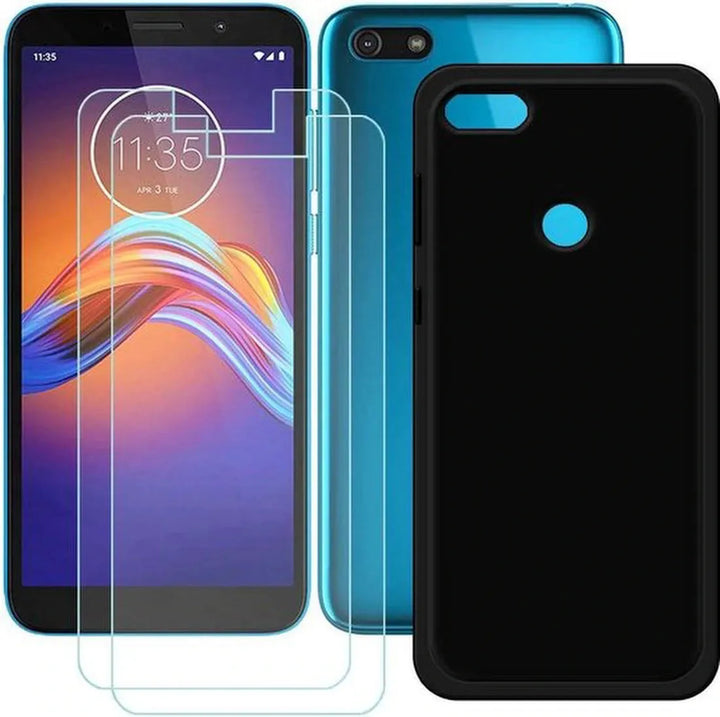 Motorola E6 Play Hoesjes – TPU Siliconen Soft Backcover – Schokbestendig – Inclusief 2x Screenprotector – Zwart-Ilumina Benelux