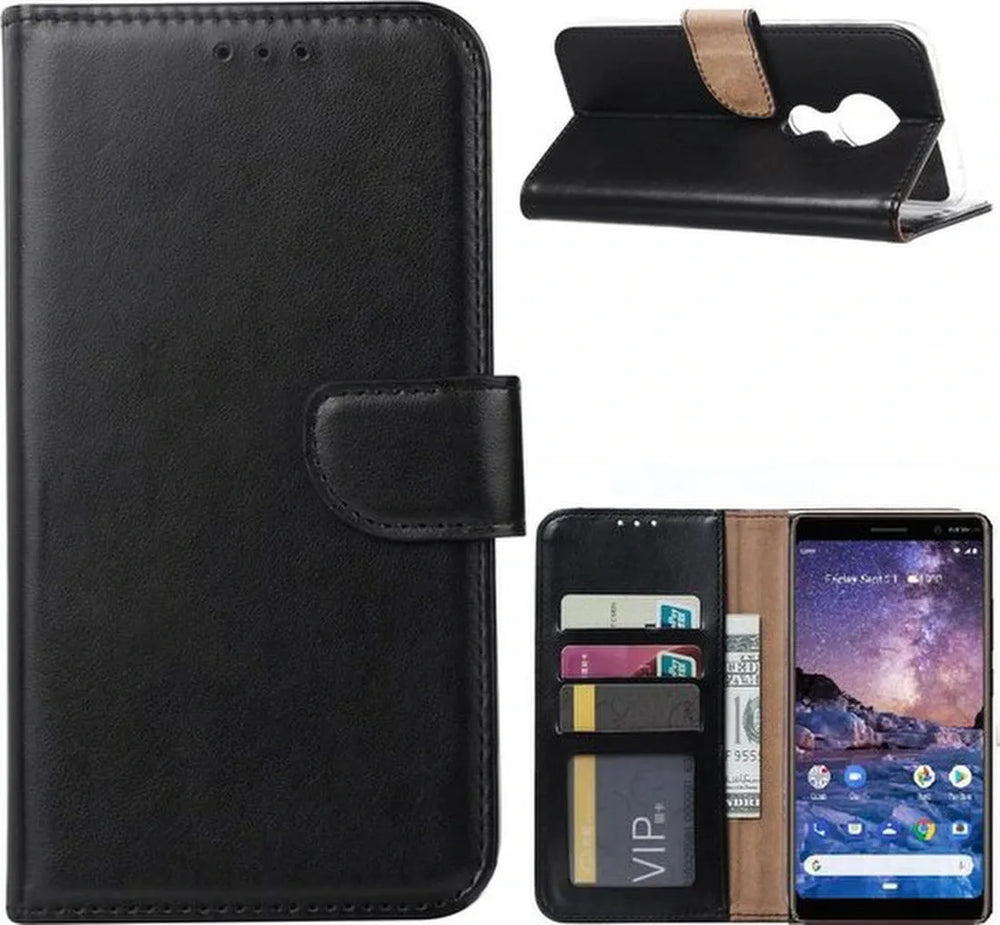 Nokia 6.2 Hoesjes – Portemonnee Hoes – Pasjeshouder – 2x Screenprotector – Zwart-Ilumina Benelux