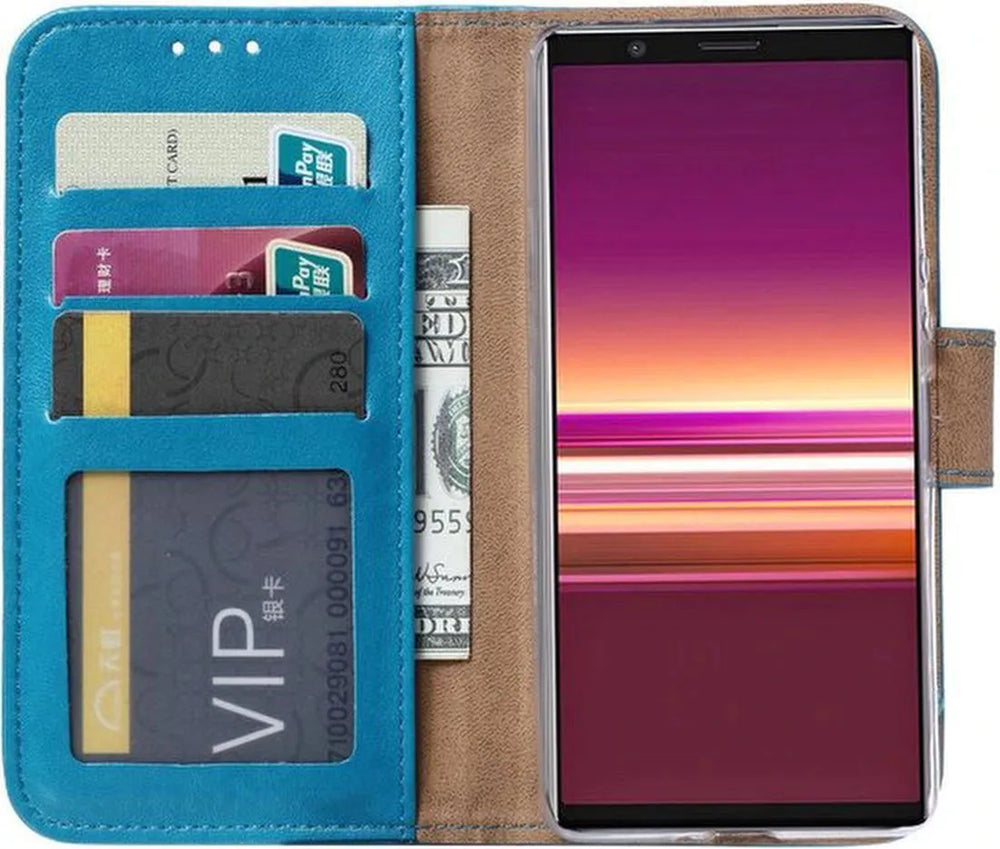 Sony Xperia 5 Hoesjes – Portemonnee Bookcase – Pasjeshouder – Magneetsluiting – Turquoise-Ilumina Benelux
