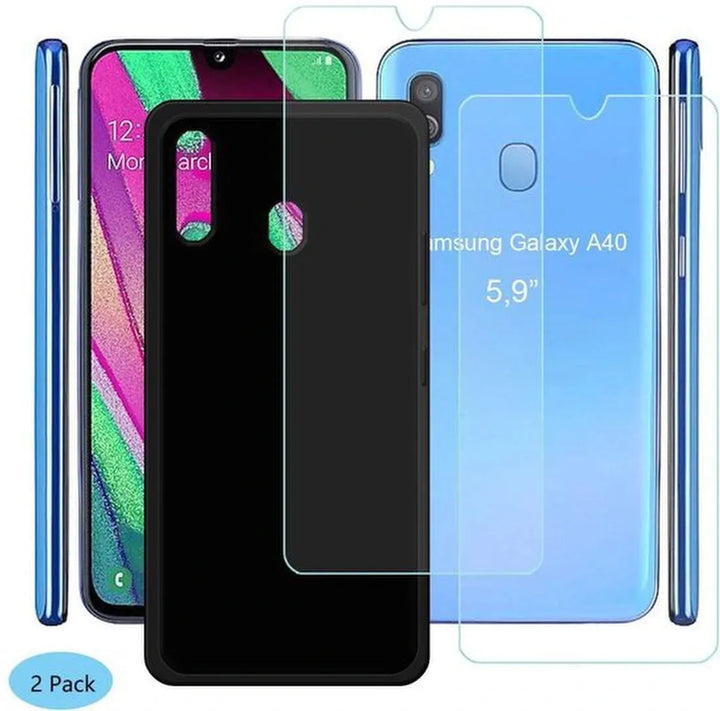 Samsung Galaxy A40 Hoesjes – Siliconen Backcover TPU – Soft Grip – Inclusief 2x Screenprotector – Zwart-Ilumina Benelux