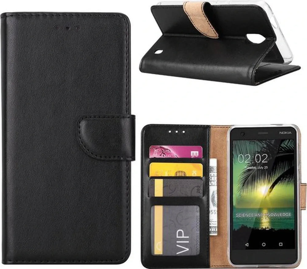 Nokia 2 Hoesjes – Portemonnee Hoes – Pasjeshouder – Inclusief 2x Screenprotector – Zwart-Ilumina Benelux