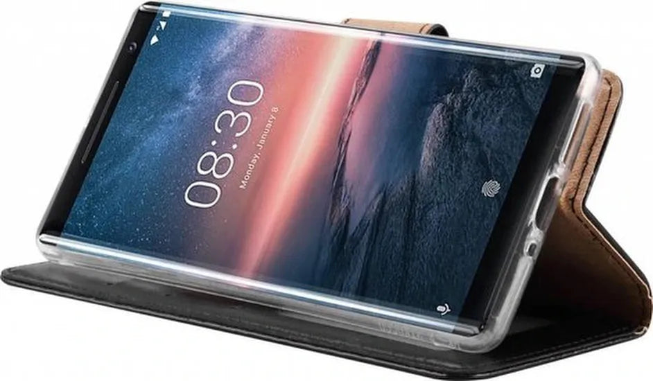 Nokia 8 Sirocco Hoesjes – Portemonnee Hoes – Magneetsluiting – Pasjeshouder – Zwart + 2x Screenprotector-Ilumina Benelux
