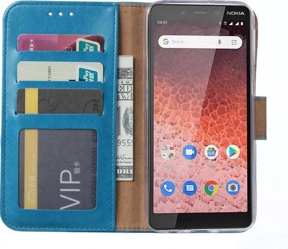 Nokia 1 Plus Hoesjes – Portemonnee Hoes – Pasjeshouder – 2x Screenprotector – Turquoise-Ilumina Benelux