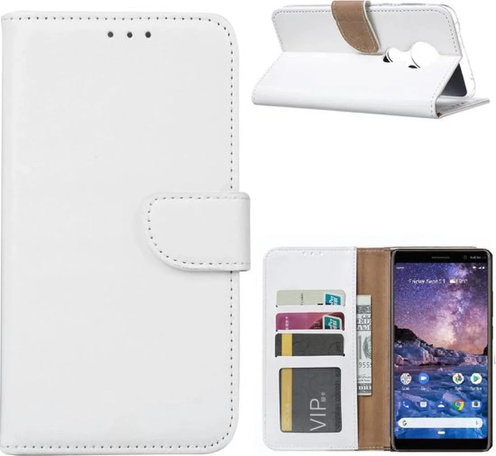 Nokia 6.2 Hoesjes – Portemonnee Hoes – Pasjeshouder – 2x Screenprotector – Wit-Ilumina Benelux