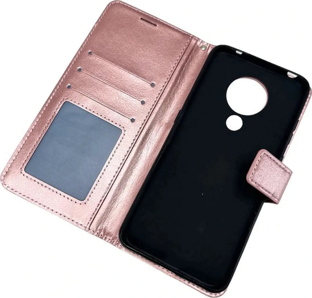 Nokia 7.2 Hoesjes – Bookcase Portemonnee Hoes – Pasjeshouder – Magneetsluiting – Roségoud-Ilumina Benelux