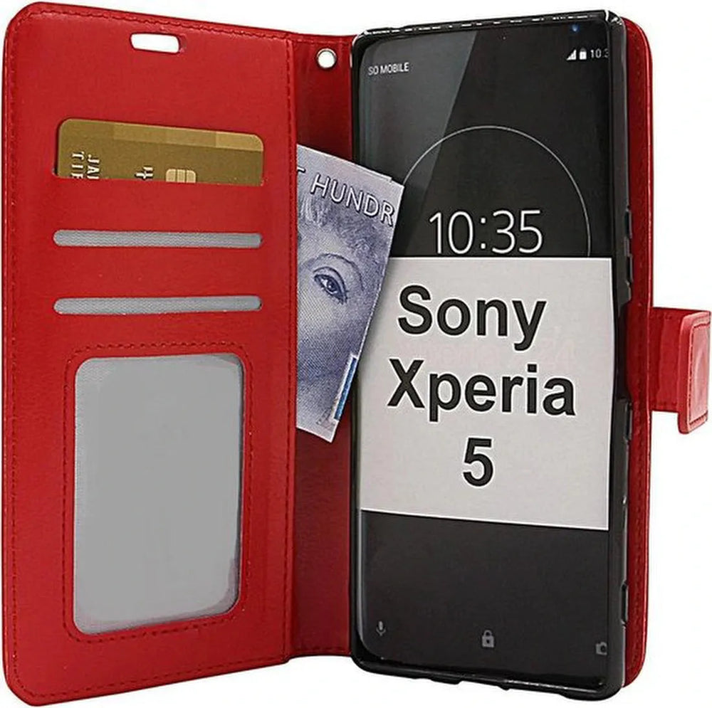 Sony Xperia 5 Hoesjes – Bookcase Portemonnee Hoes – Pasjeshouder – Magneetsluiting – Rood-Ilumina Benelux