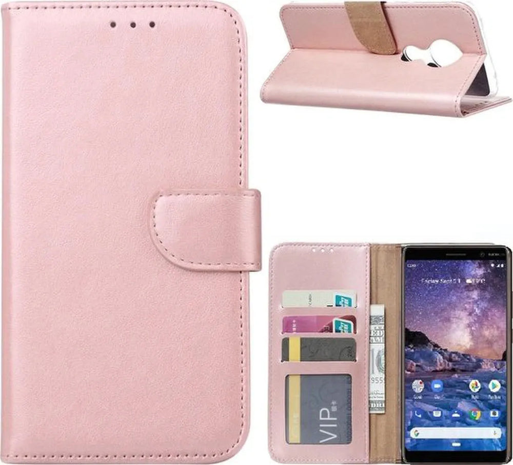 Nokia 7.2 Hoesjes – Portemonnee Hoes – Pasjeshouder – 2x Screenprotector – Roségoud-Ilumina Benelux