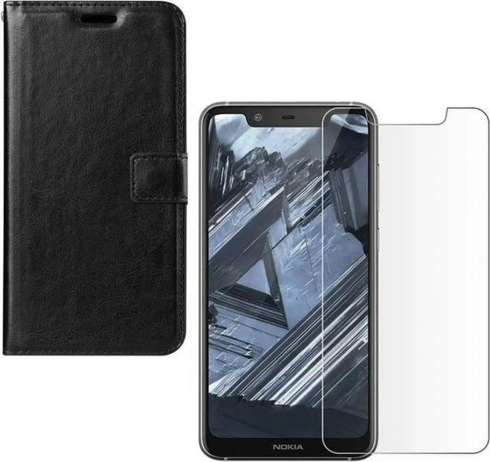 Nokia 5.1 Plus Hoesjes – Portemonnee Hoes – Pasjeshouder – 2x Screenprotector – Zwart-Ilumina Benelux