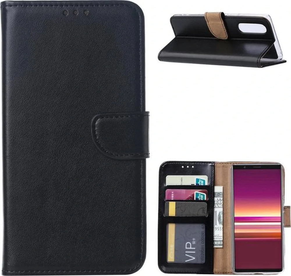 Sony Xperia 5 Hoesjes – Bookcase Portemonnee Hoes – Pasjeshouder – Magneetsluiting – Zwart-Ilumina Benelux