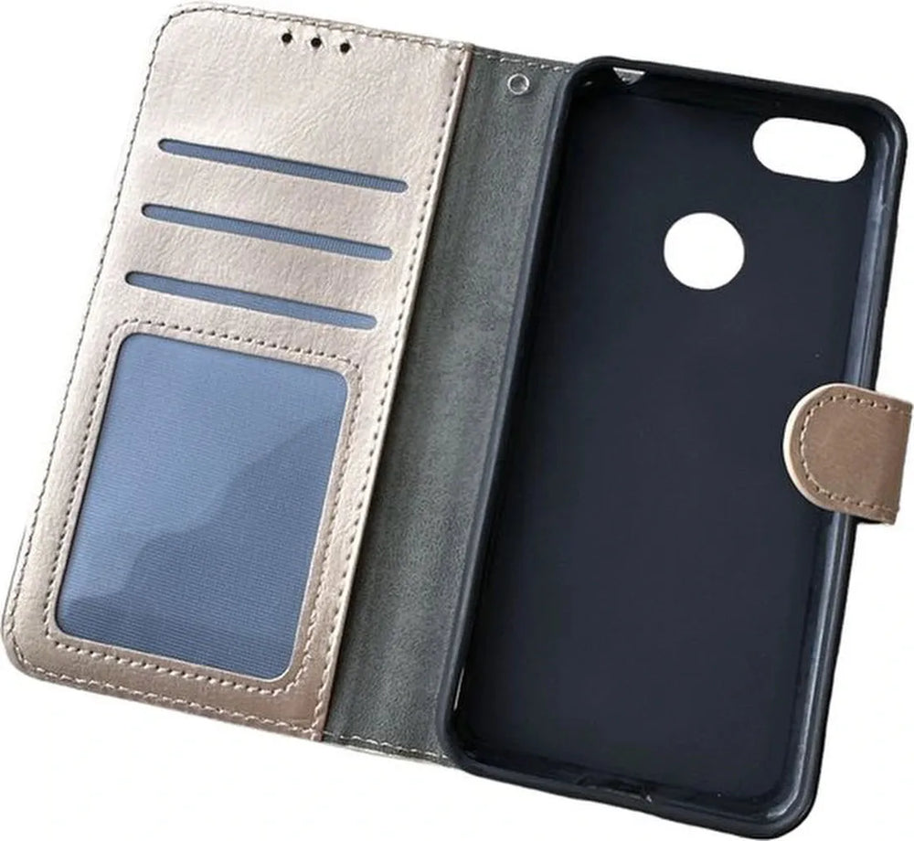 Motorola Moto E6 Play Hoesjes – Portemonnee Hoes – Bookcase – Pasjeshouder – Goud-Ilumina Benelux