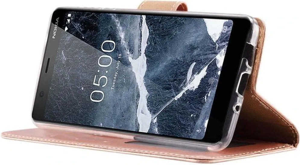 Nokia 5.1 Hoesjes – Portemonnee Hoes – Magneetsluiting – Inclusief 2x Screenprotector – Roségoud-Ilumina Benelux