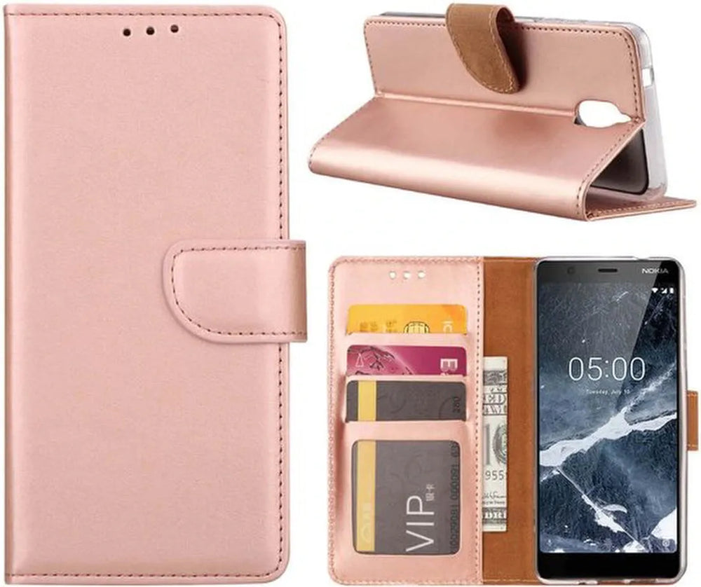Nokia 5.1 Hoesjes – Portemonnee Hoes – Magneetsluiting – Inclusief 2x Screenprotector – Roségoud-Ilumina Benelux