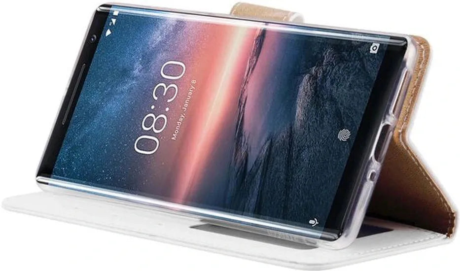 Nokia 8 Sirocco Hoesjes – Bookcase Portemonnee – Magneetsluiting – 2x Screenprotector – Wit-Ilumina Benelux