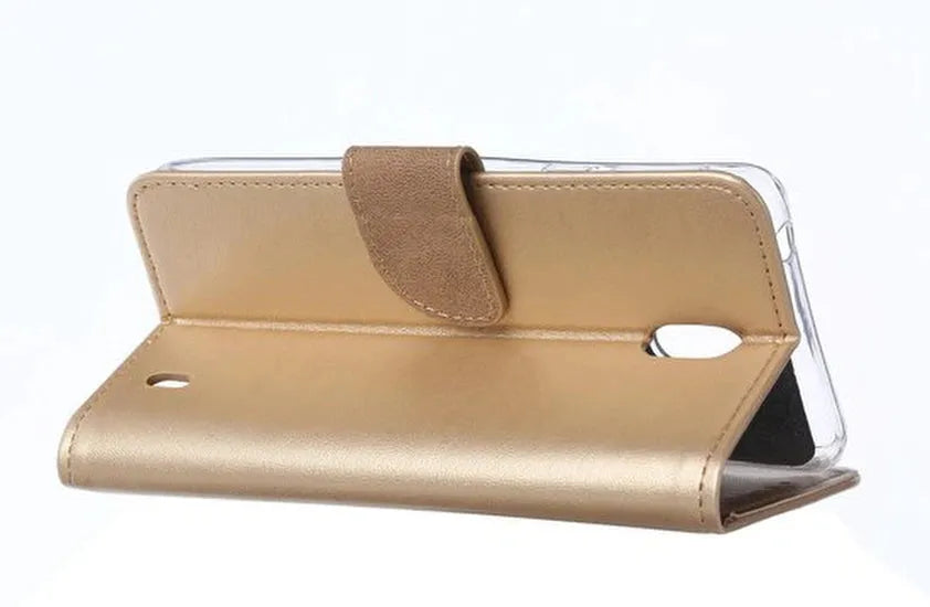 Nokia 1 Plus Hoesjes – Portemonnee Hoes – Pasjeshouder – 2x Screenprotector – Goud-Ilumina Benelux